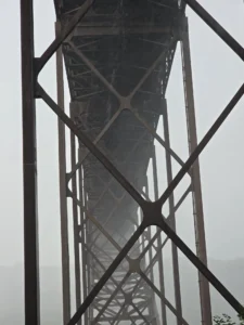 new river bridge through the fog